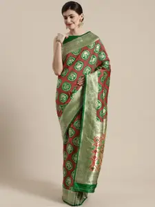 Saree mall Green & Red Woven Design Banarasi Saree