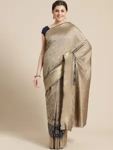 Saree mall Beige & Navy Blue Woven Design Banarasi Saree
