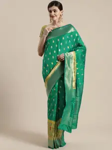Saree mall Green & Golden Printed Banarasi Saree