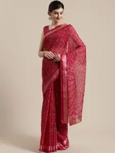 Saree mall Magenta & Mustard Yellow Floral Print Saree