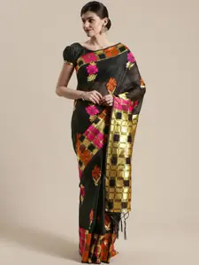 Saree mall Black & Pink Woven Design Bhagalpuri Saree