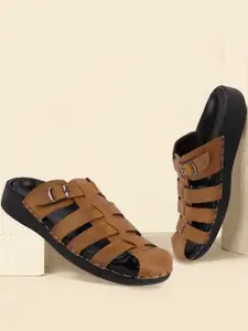FAUSTO Men Tan Brown Comfort Sandals