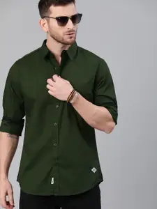 Roadster Men Olive Green Pure Cotton Sustainable Casual Shirt