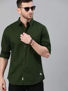 Roadster Men Olive Green Pure Cotton Casual Shirt