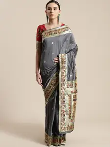 Saree mall Grey & Golden Woven Design Banarasi Saree