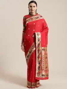 Saree mall Red & Golden Woven Design Banarasi Saree