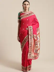 Saree mall Pink & Golden Woven Design Banarasi Saree