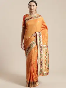 Saree mall Mustard Yellow & Golden Paisley Woven Design Banarasi Saree
