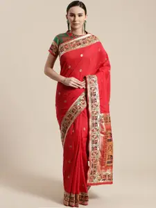 Saree mall Red & Golden Woven Design Banarasi Saree