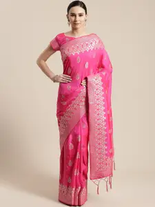 Saree mall Pink & Golden Woven Design Banarasi Saree