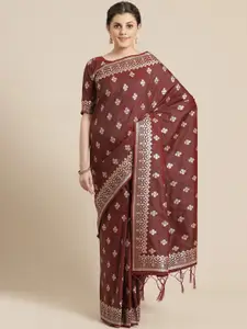 Saree mall Maroon & Golden Woven Design Banarasi Saree