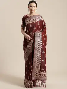 Saree mall Burgundy & Golden Woven Design Banarasi Saree