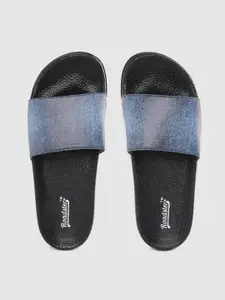 Roadster Women Blue & Black Denim Print Sliders