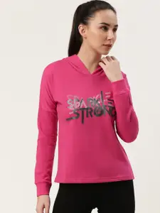 toothless Women Pink & Black Barbie Printed Hooded Sweatshirt