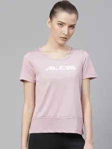 Alcis Women Lavender Printed Round Neck T-shirt