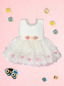 MeeMee Girls White Self Design Fit and Flare Dress