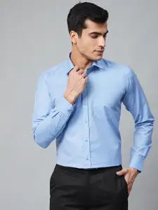 MANQ Men Blue Semi-Slim Fit Solid Formal Shirt