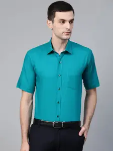 MANQ Men Blue Solid Semi-Slim Fit Formal Shirt