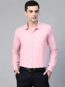 MANQ Men Pink Semi-Slim Fit Solid Formal Shirt
