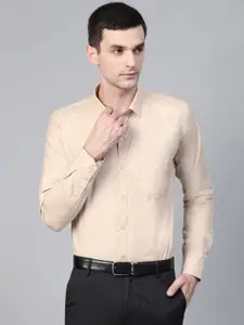 MANQ Men Beige Semi Slim Fit Solid Formal Shirt