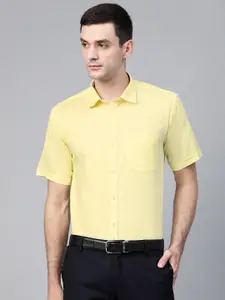 MANQ Men Yellow Regular Fit Solid Formal Shirt