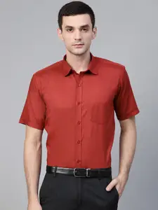 MANQ Men Rust Red Semi-Slim Fit Solid Formal Shirt