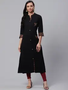 Divena Women Black Sequinned Detail Solid A-Line Kurta