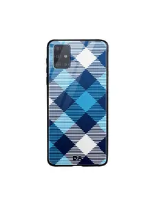 DailyObjects Blue & White Medium Static Nightfall Checks Samsung Galaxy A71 Glass Mobile Case Cover