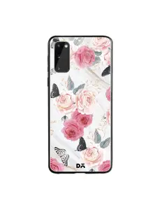 DailyObjects Unisex White & Pink Flowers Marble Samsung Galaxy S20 Glass Mobile Case Cover