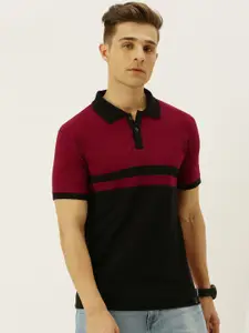 VEIRDO Men Maroon Colourblocked Polo Collar T-shirt