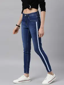 Roadster Women Blue Skinny Fit Mid-Rise Clean Look Stretchable Jeans with Side Tape
