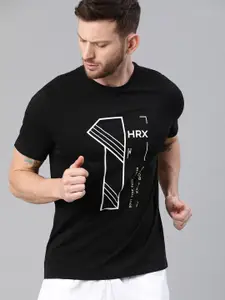 HRX by Hrithik Roshan Men Black Solid Typography Lifestyle Pure Cotton T-shirt