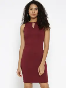 Miss Chase Women Maroon Solid Bodycon Dress