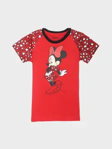 Kids Ville Mickey & Friends Featured Girls Red Printed Round Neck T-shirt