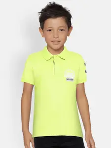 METRO KIDS COMPANY Boys Lime Green Organic Cotton Self Design Polo Collar T-shirt