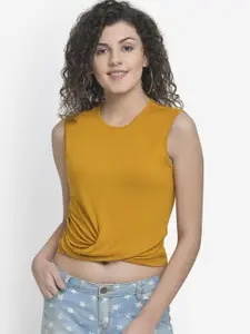 Martini Women Mustard Yellow Solid Twisted Crop Top