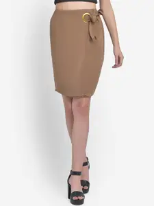 Martini Women Brown Solid Wrap Knee-Length Skirt