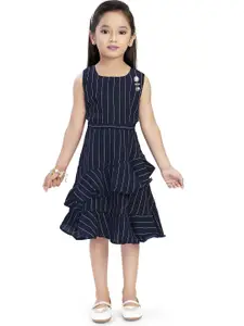 Doodle Girls Navy Blue Striped Fit and Flare Dress