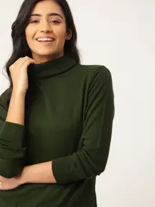 DressBerry Women Olive Green Solid Pullover Sweater