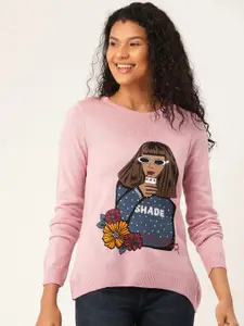 DressBerry Women Pink Printed Pullover Sweater