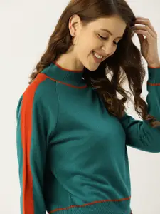 DressBerry Women Teal Green Solid Sweater