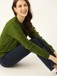 DressBerry Women Olive Green Solid Pullover Sweater