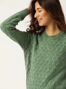 DressBerry DressBerry Women Green Self Design Pullover Sweater