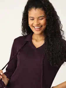 DressBerry Women Purple Acrylic Solid Sweater