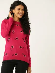 DressBerry DressBerry Women Pink & Black Self Design Pullover