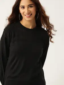 DressBerry Women Black Acrylic Solid Sweater