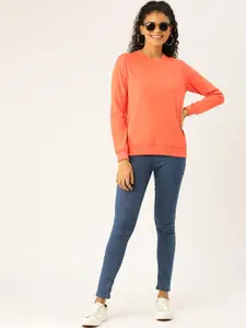DressBerry Women Coral Orange Solid Sweatshirt