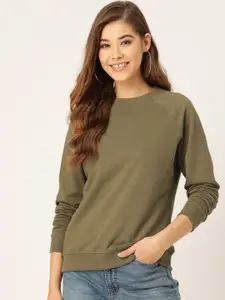 DressBerry Women Olive Green Solid Sweatshirt