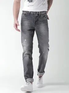 Celio Charcoal Grey Washed Distressed Jeans