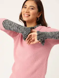 DressBerry Women Pink Ribbed Pullover